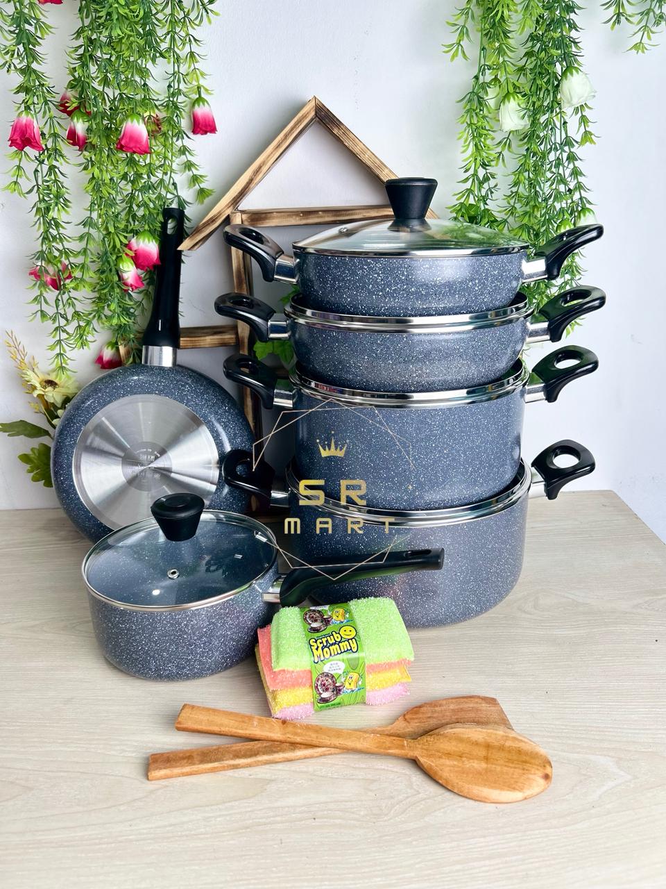 WhatsApp Image 2025-09-23 at 4.41.36 PM 11 Pcs Marble Coting Cookware set - Image 1