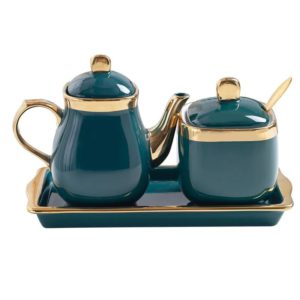 Creative Gold Plated Ceramic Oil Pot Seasoning Jar Set Luxury Salt Sugar Jar Spice Chili Box Storage Container