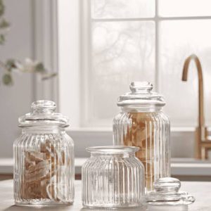3 Pcs Glass Jar With Glass Lid   J450