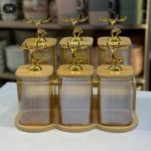 6 Pcs Airtight Glass  Jar / Spice Jar Set Stand 005