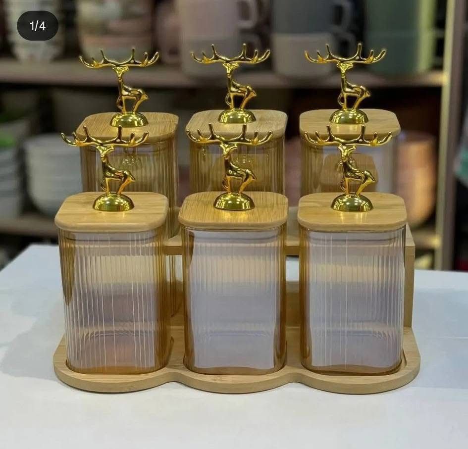 WhatsApp Image 2025-09-24 at 5.13.55 PM 6 Pcs Airtight Glass Jar / Spice Jar Set Stand 005 - Image 1