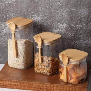 3 pcs glass jar with wooden spoon S111