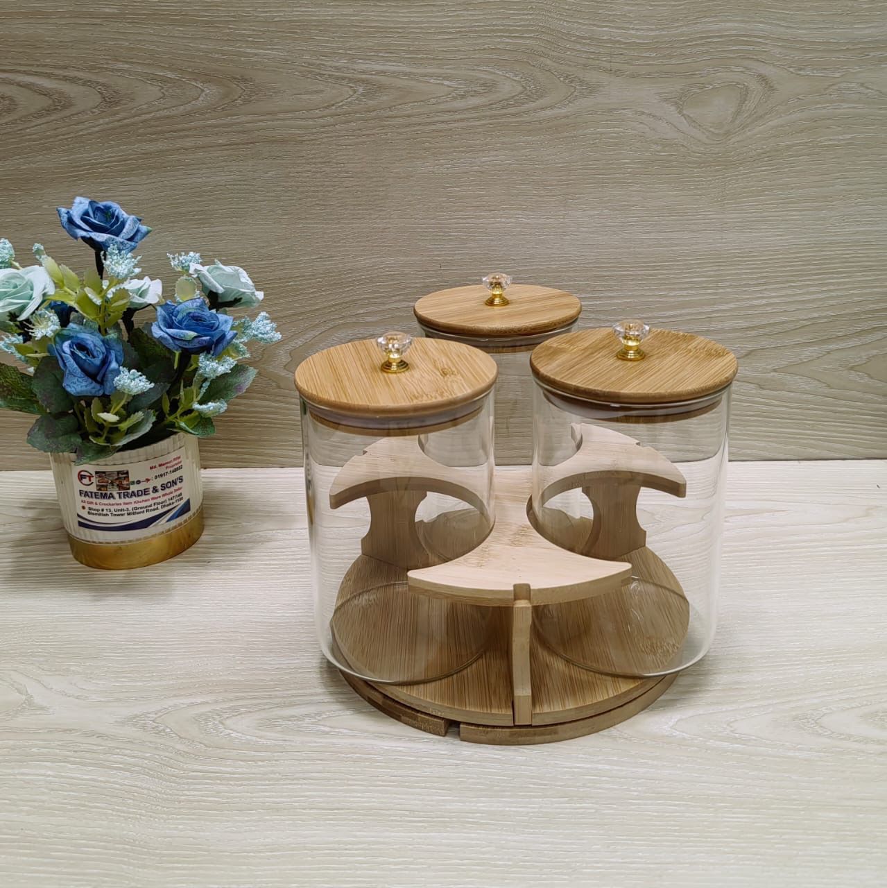 WhatsApp Image 2025-09-25 at 5.50.58 PM 3 Pcs Airtight Glass Cookie Jar / Spice Jar Set with Revolving Stand 00 - Image 1