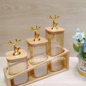 3 Pcs Airtight Glass Cookie Jar / Spice Jar Set Stand 002