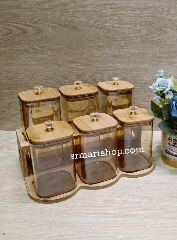 WhatsApp Image 2025-09-29 at 1.12.17 PM 6 Pcs Airtight Glass Cookie Jar / Spice Jar Set Stand 004 - Image 1