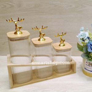 3 Pcs Airtight Glass Cookie Jar / Spice Jar Set Stand 003