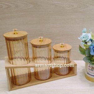 3 Pcs Airtight Glass Cookie Jar / Spice Jar Set Stand 004