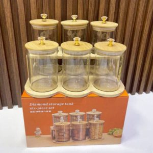 6 Pcs Airtight Glass Cookie Jar / Spice Jar Set Stand 002