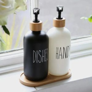2pcs Bamboo Soap Dispenser with Try