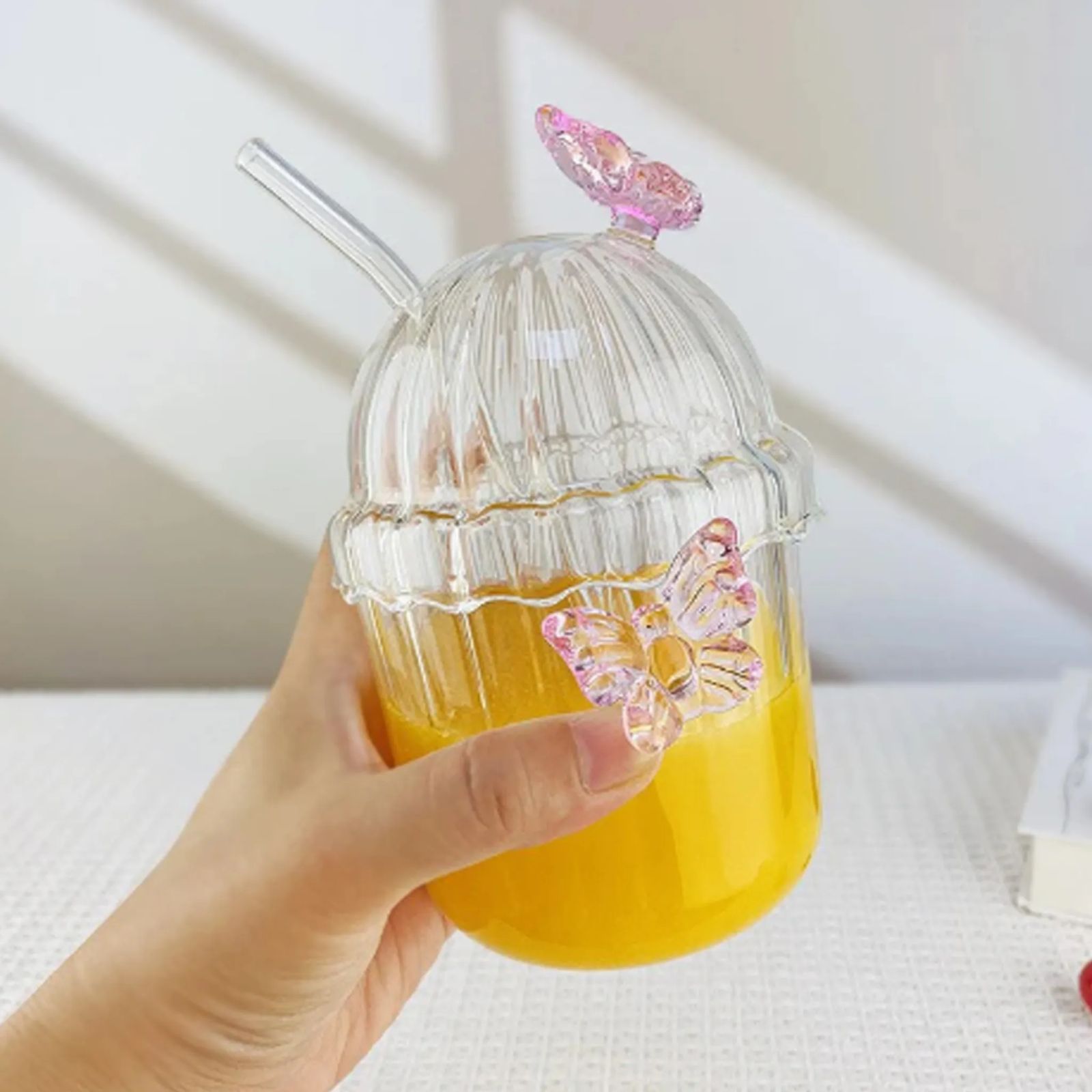 WhatsApp Image 2025-10-14 at 2.20.29 PM 3D Butterfly Glass Juice pot With Straw - Image 1