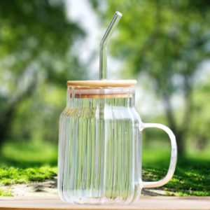 5 Inch Glass Juice Sipper Mug with Straw