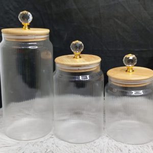 3 Pcs Glass Jar With Daimond Design. Lid