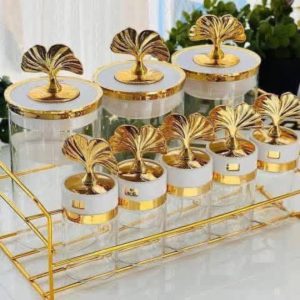 8 Pcs Glass Spice Jar & Salt Pot Set with Stand