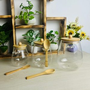 3 Pcs Glass Jar Set With Bamboo Lid